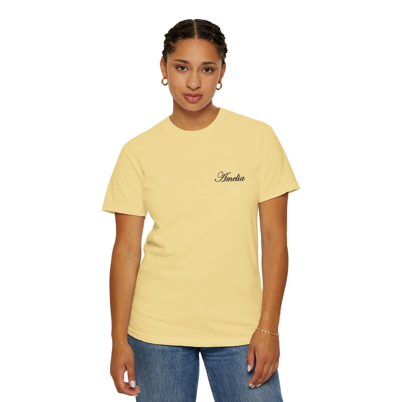 Script Name Chest T-Shirt — 'Amelia' Minimalist Embroidered Style - Image 6