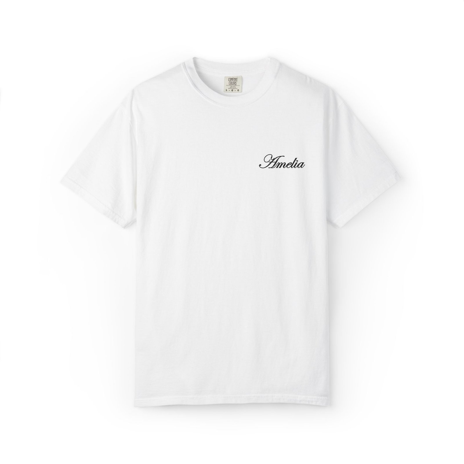 Script Name Chest T-Shirt — 'Amelia' Minimalist Embroidered Style