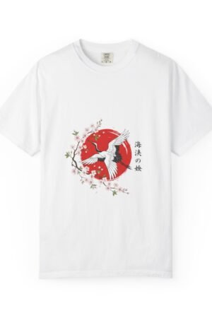 Crane & Cherry Blossom Tee — Japanese Zen Graphic T-Shirt