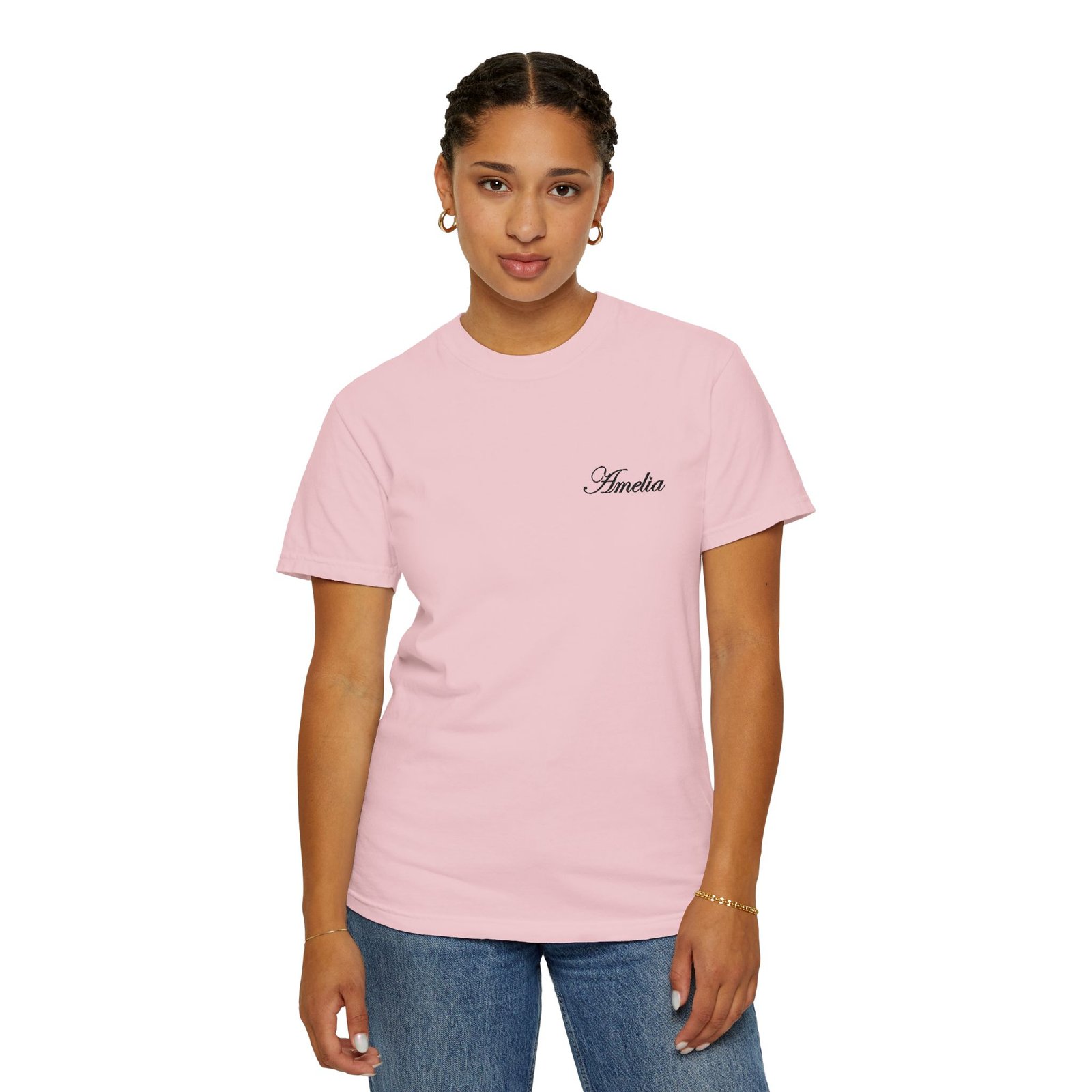 Script Name Chest T-Shirt — 'Amelia' Minimalist Embroidered Style - Image 9
