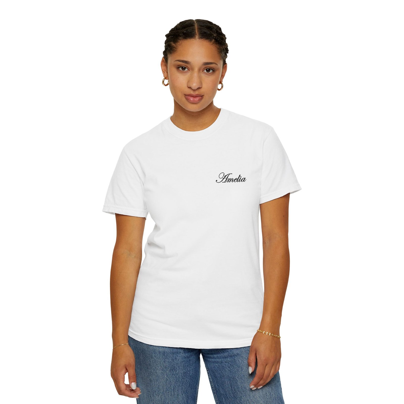 Script Name Chest T-Shirt — 'Amelia' Minimalist Embroidered Style - Image 3