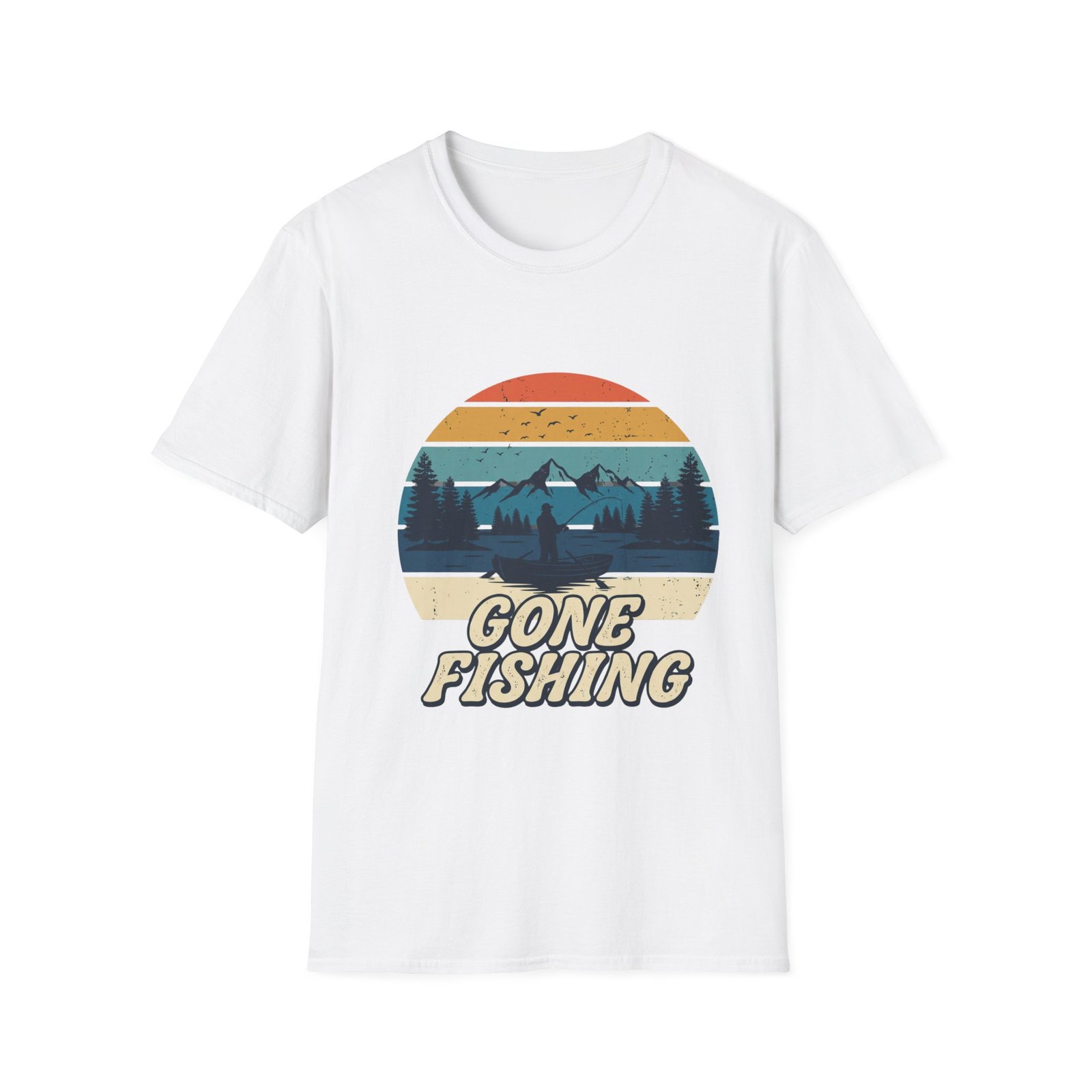 Gone Fishing T-Shirt — Retro Sunset Mountain Fishing Tee - Image 2