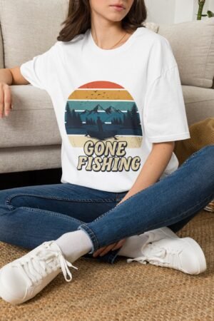 Gone Fishing T-Shirt — Retro Sunset Mountain Fishing Tee
