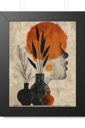 Abstract Botanical Silhouette Framed Poster — Earthy Orange Sun Wall Art